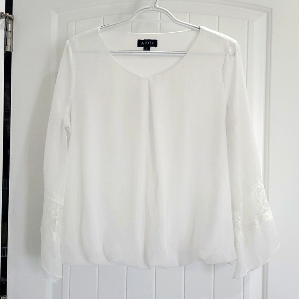 A.Byer Dress Blouse with Lace  Detail on Sleeves, Sz L